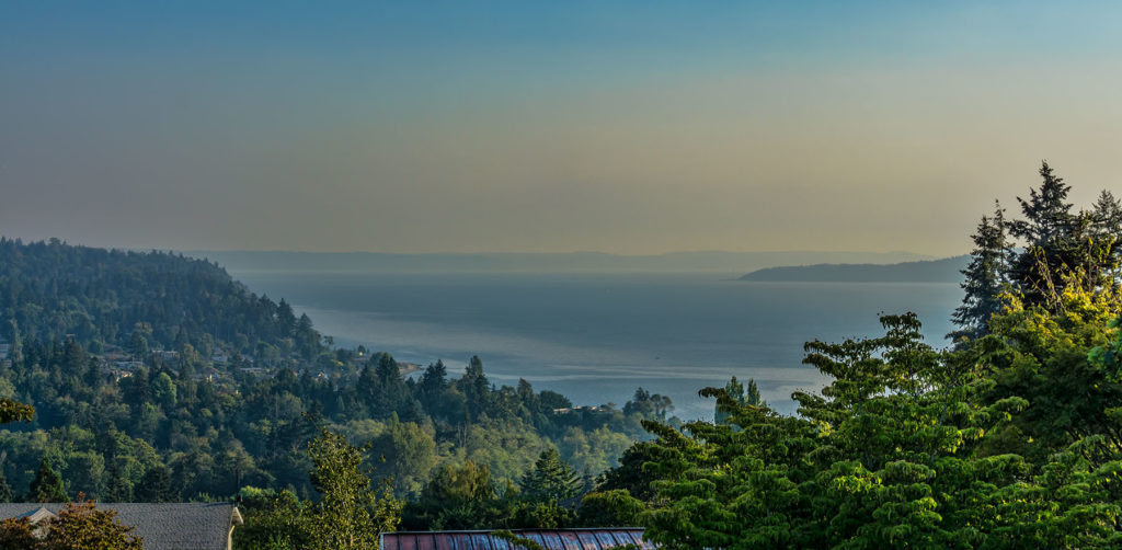 Puget Sound with smoke from wildfires